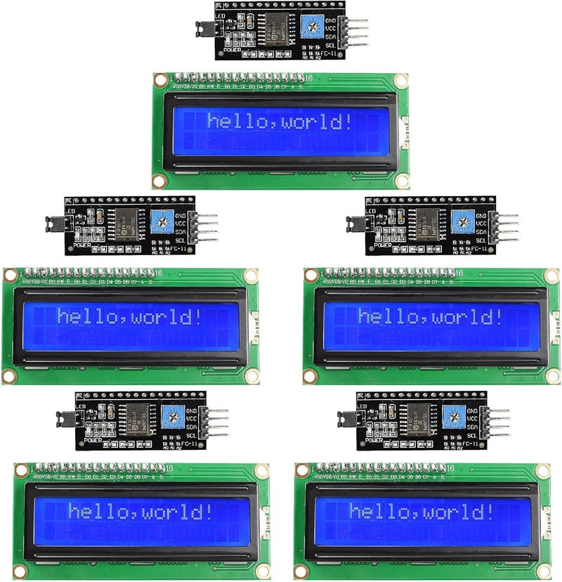 hiBCTR 5 Pieces LCD1602 LCD Display Module 16X2 Character Row Blue Backlight LCD Module PCF8574T PCF8574 IIC I2C for Raspberry Pi STM32 DIY - Image 1